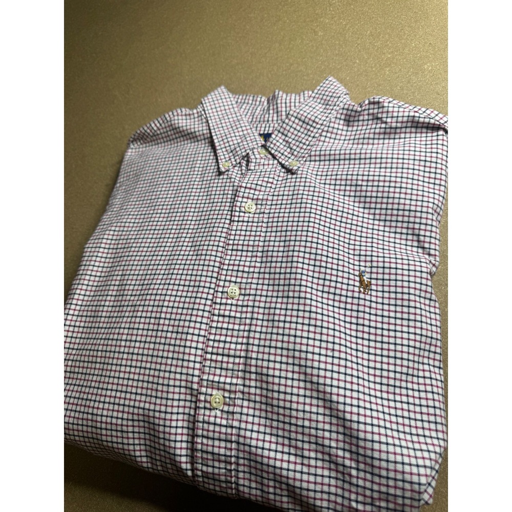 Polo Ralph Lauren Men XL Classic Fit Tattersall Check Button Down Shirt Navy Red